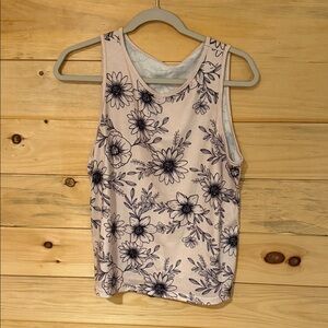 Floral Scoop Tank Top in Light Pink with Navy Print